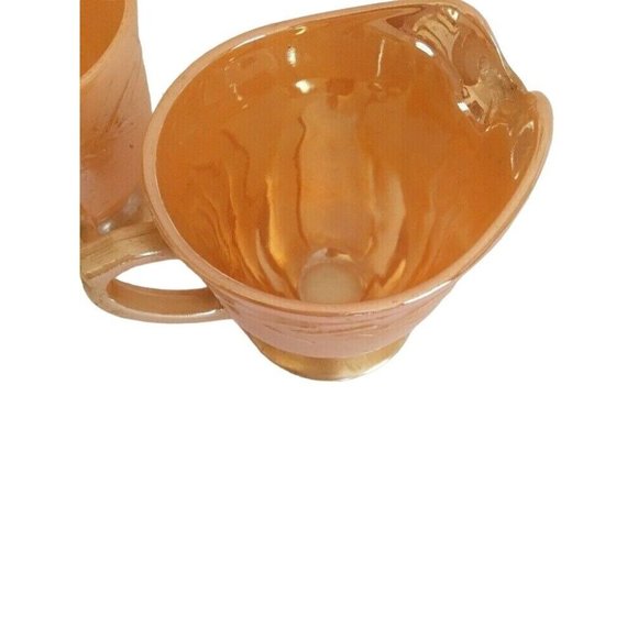 Fire King Peach Laurel Leaf Lusterware Creamer and Sugar Bowl Fire King by Ancho - Picture 4 of 6